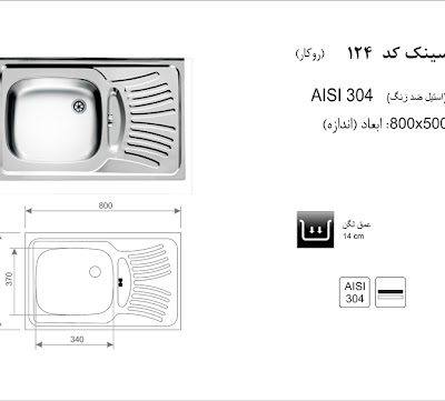 مشخصات سینک روکار کد 124